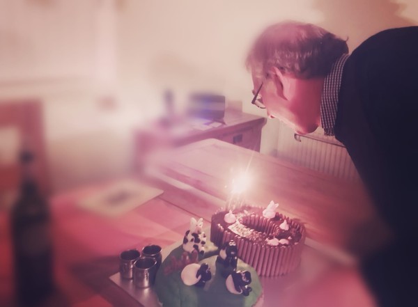 Gwynne blowing out birthday candles